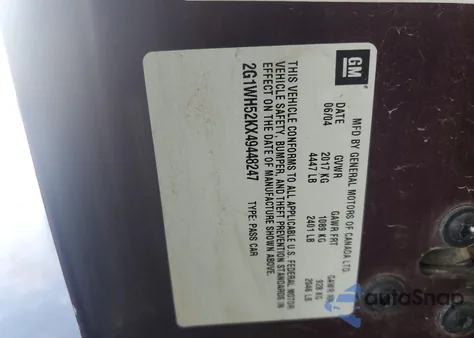 2004 Chevrolet Impala Ls z USA, uszkodzony, nr VIN 2G1WH52KX49448247